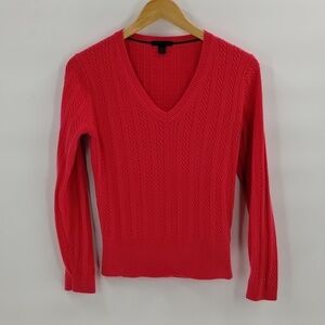 Tommy Hilfiger Cable Knit Sweater Pink Medium Vintage V Neck